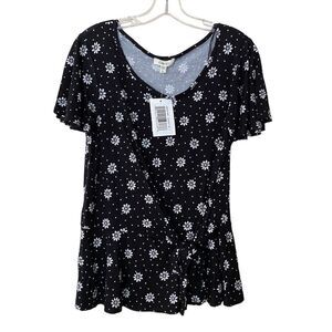 Comp Blu Flutter Sleeve Blouse